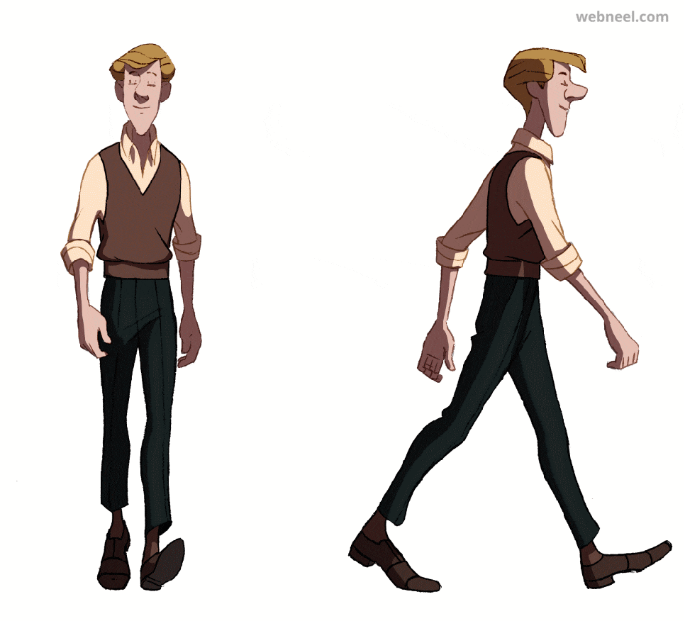man walking cycle 2d front side gif