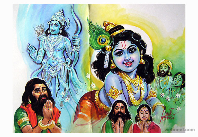painting artwork krishna god by maruthi
