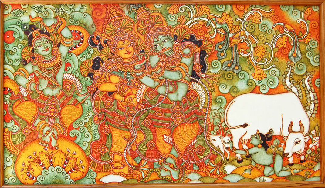 mural painting radha krishna leela