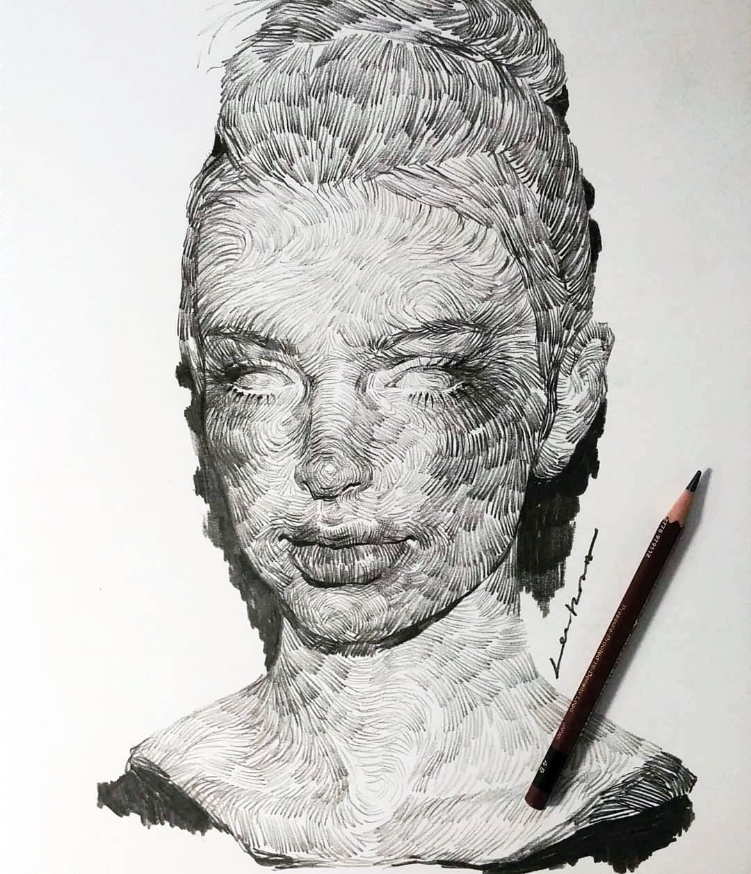 pencil drawing woman by lee k illustration