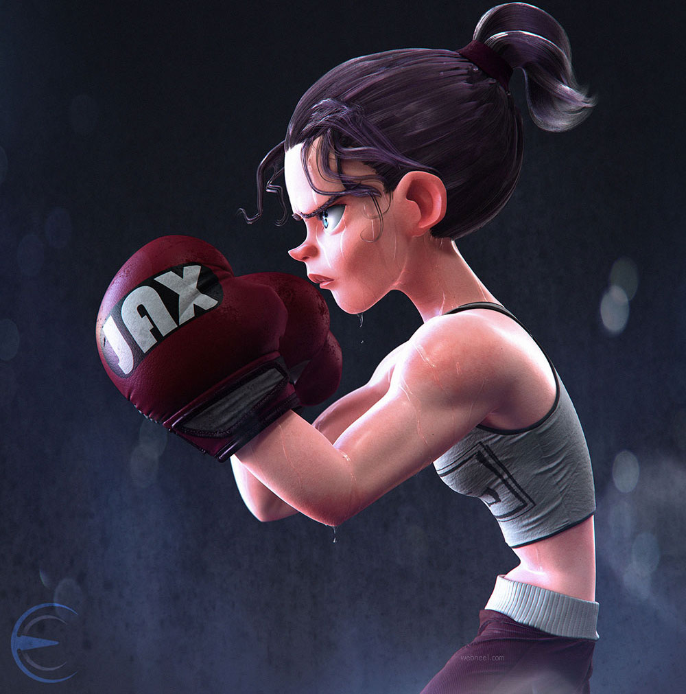 3d model cartoon girl boxer by erickcazares