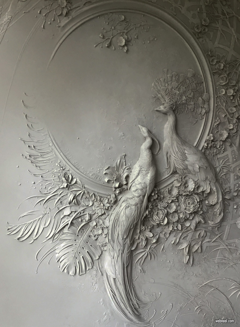 bas relief low sculpture Interior peacock by Goga Tandashvili