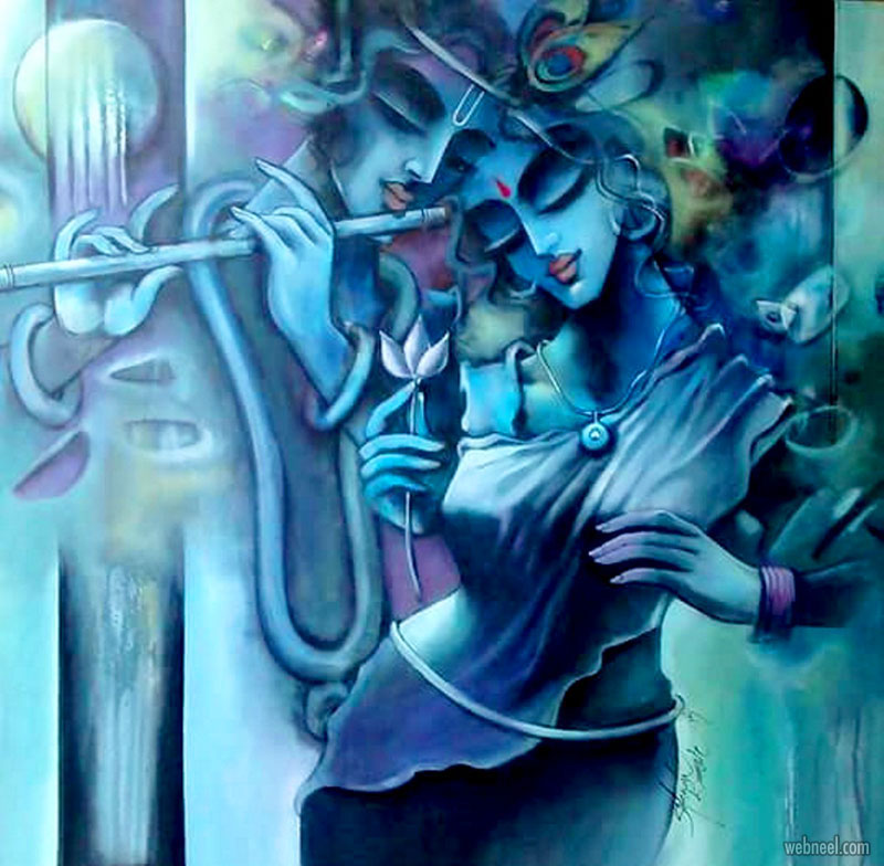 radha krishna painting by indianartideas