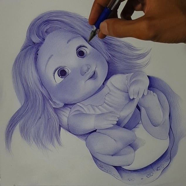 pen drawing baby by hisham albayyat