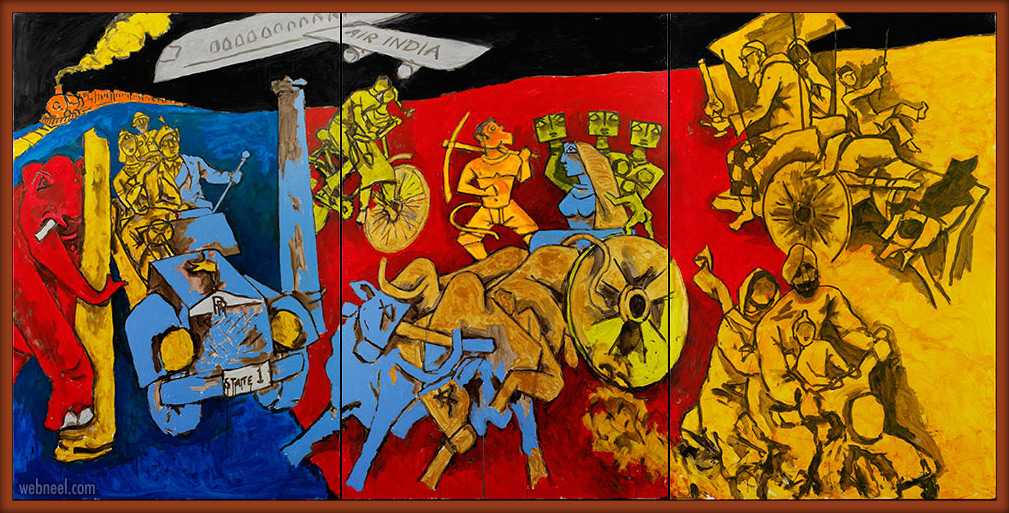 indian modern paintings modes of transport by mf hussain