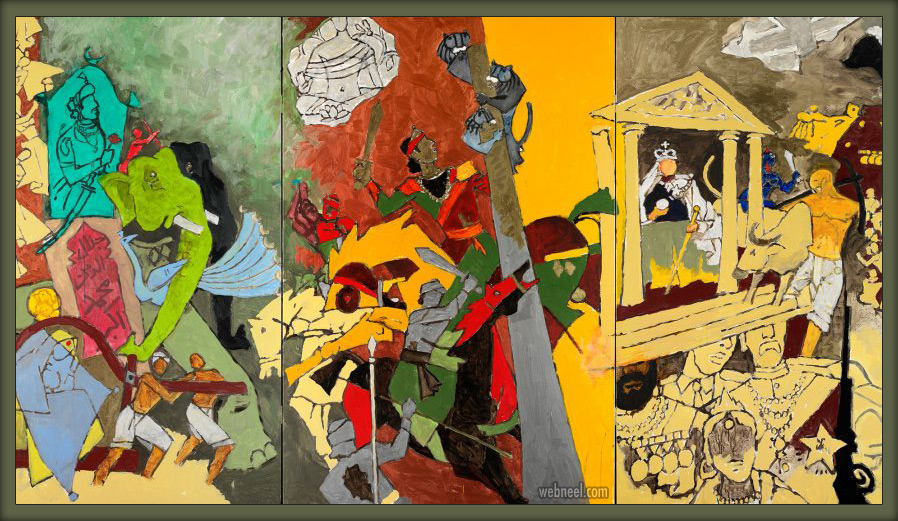 indian modern paintings three dynasties by mf hussain