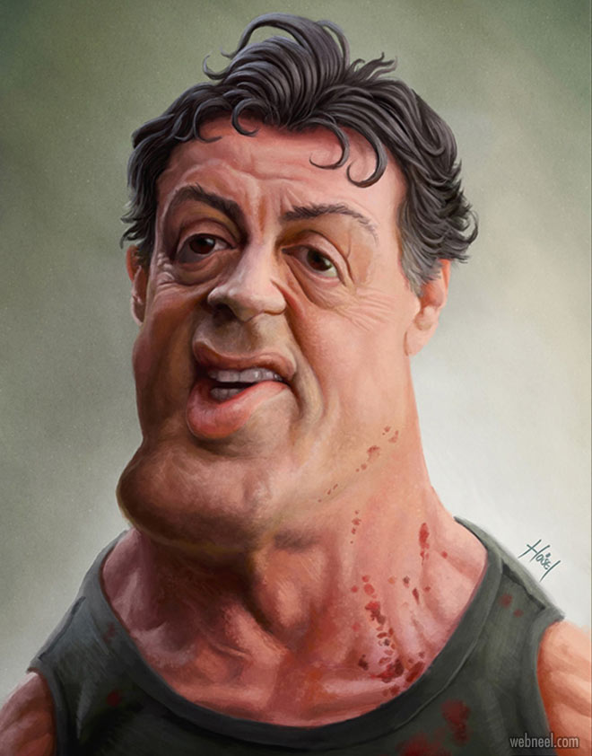 sylvester stallone celebrity caricature drawing by hosel