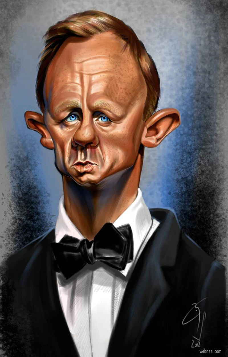 daniel craig celebrity caricature drawing by doug strand