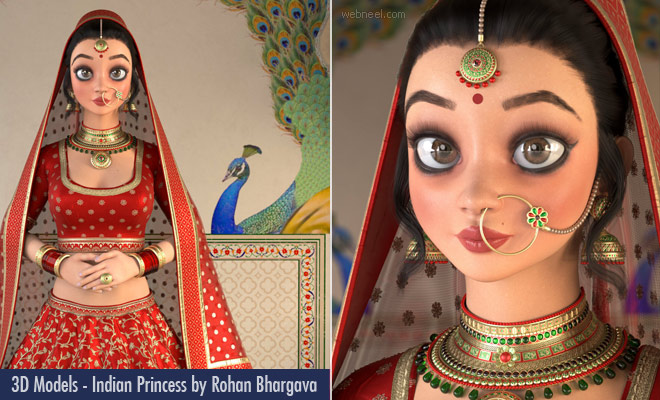 3D Model Designs - Beautiful Indian Princess in Peacock Palace by Rohan Bhargava