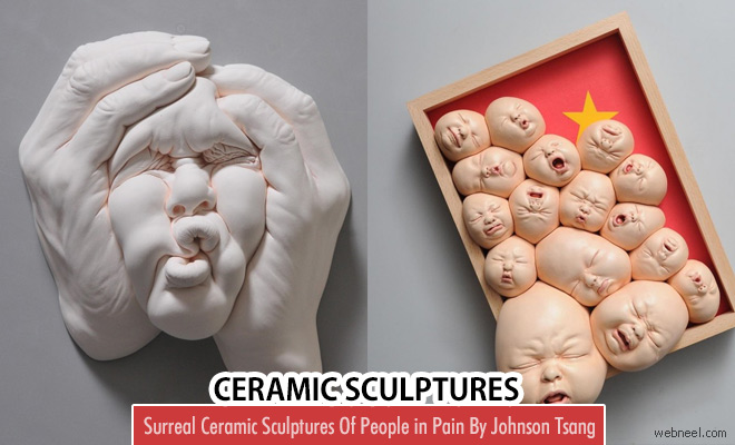 Surreal Ceramic Sculptures Of People in Pain By Johnson Tsang