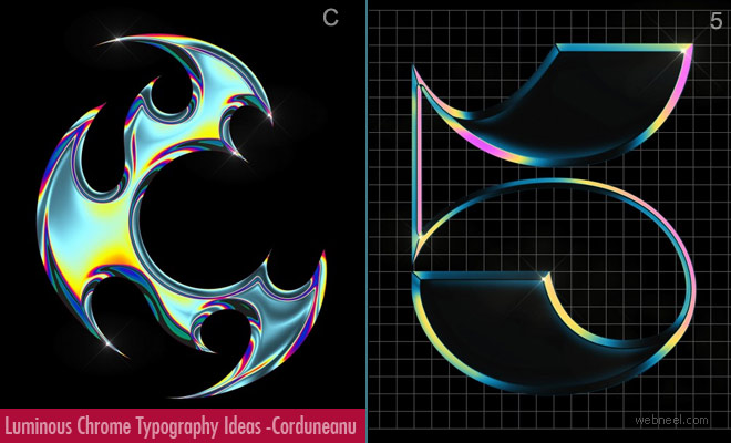 Luminous Chrome Typography art ideas and Designs by Antonia Corduneanu