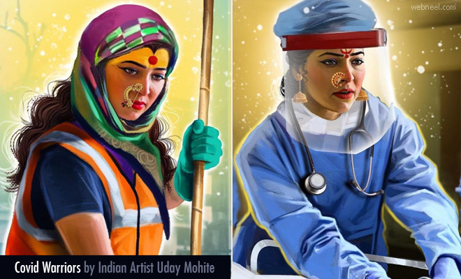 14 Colorful Digital illustrations of Covid Warriors by Indian Artist Uday Mohite