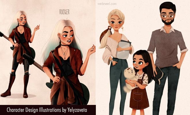 10 Simple Digital Character Design illustrations by Ukranian Artist Yelyzaveta