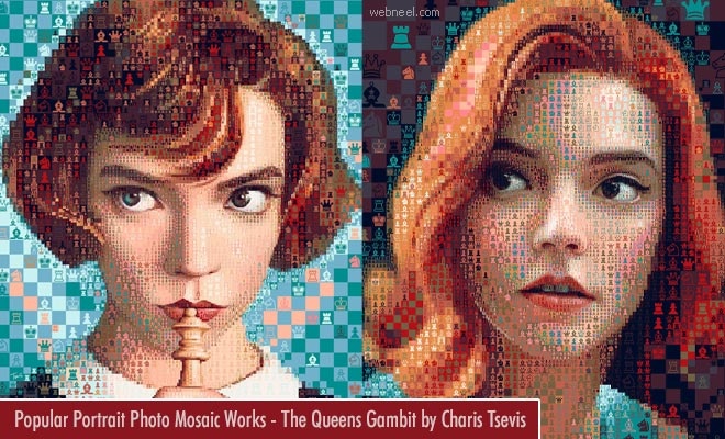 Popular Portrait Photo Mosaic Works - The Queens Gambit by Charis Tsevis