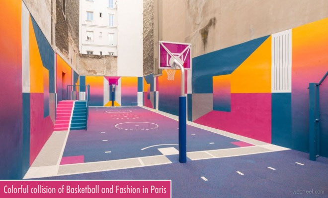 Colorful collision of basketball and fashion in Paris - Exterior Coloring Ideas