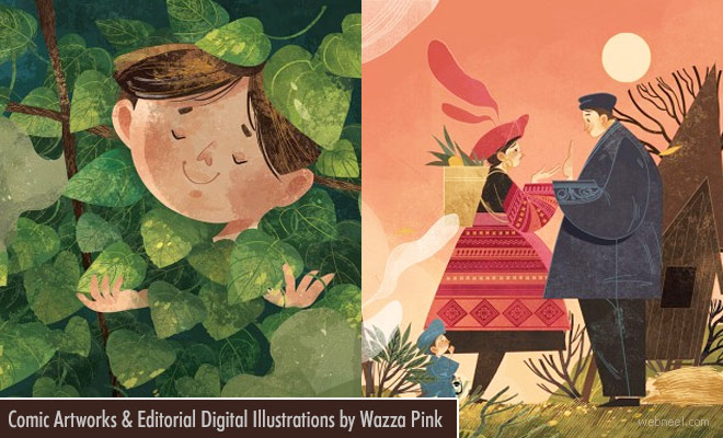 Exciting Comic Art works and Editorial Digital Illustrations by Wazza Pink