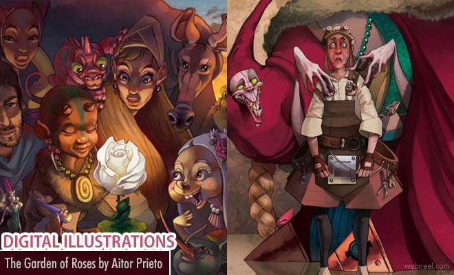 Fantasy Digital Illustrations and Artworks by Aitor Prieto - The Garden of Roses