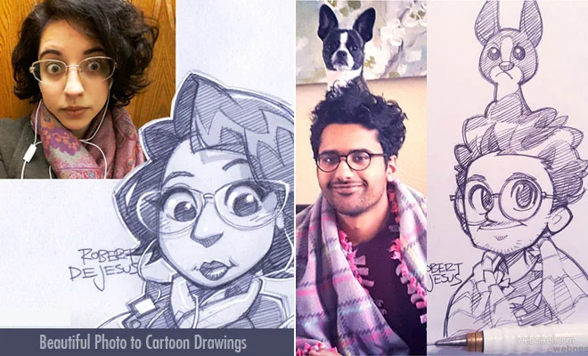 25 Beautiful Photo to Cartoon Drawings by American Artist Robert Dejesus
