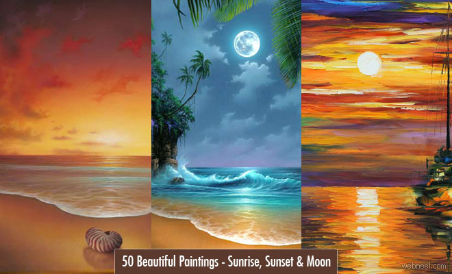 50 Beautiful Sunrise Sunset and Moon Paintings for your inspiration