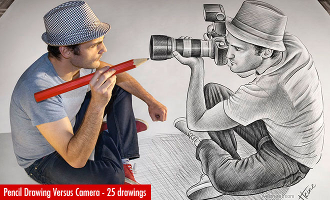 Pencil Drawing vs. Camera - 25 Creative Pencil Drawings by Ben Heine