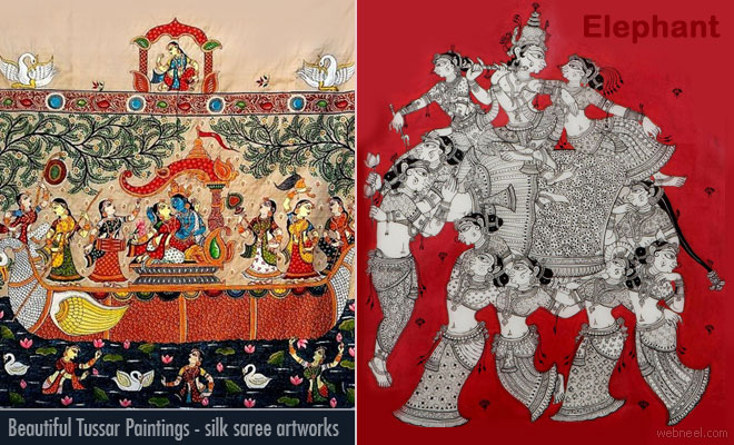 10 Beautiful Tussar Paintings - History of Traditional Odisha Silk Saree Artworks