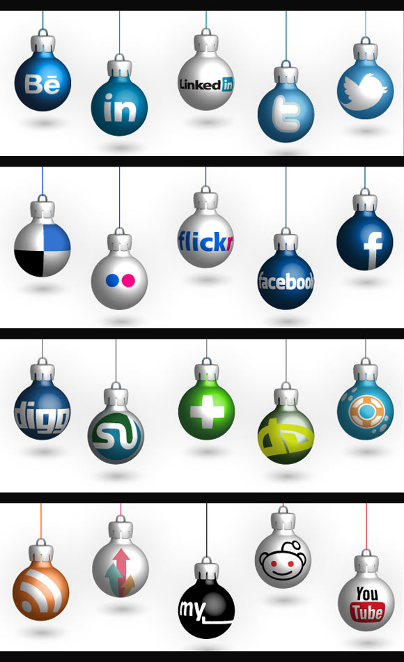 Christmas Social Network Icon set - Vector AI