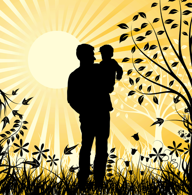 Garden Trees Sun rays Man child floral design