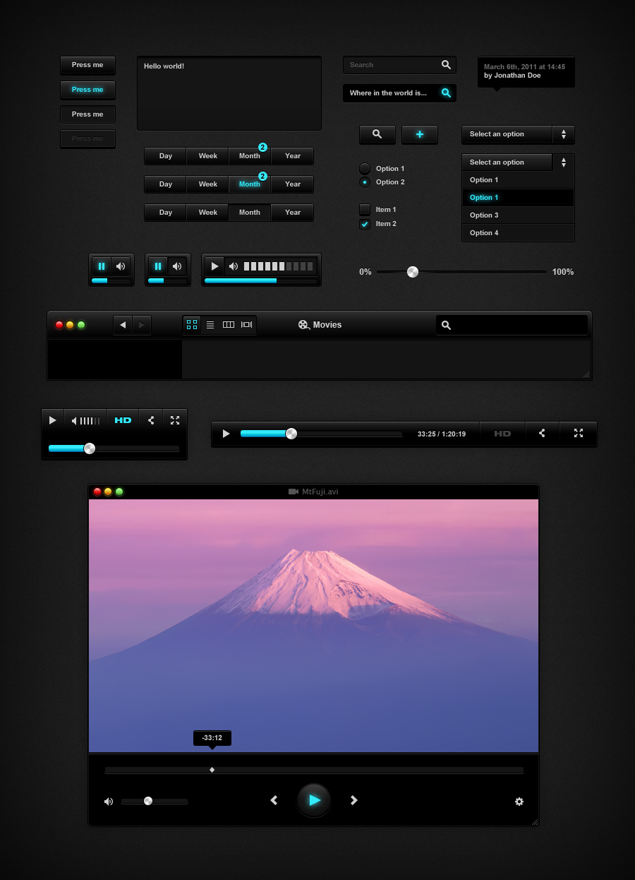 Black UI Kit PSD
