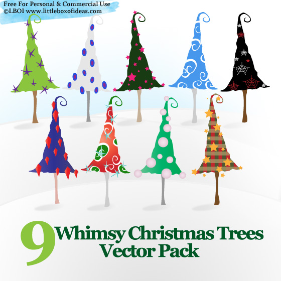 9 Whimsy Christmas Trees vector Pack EPS