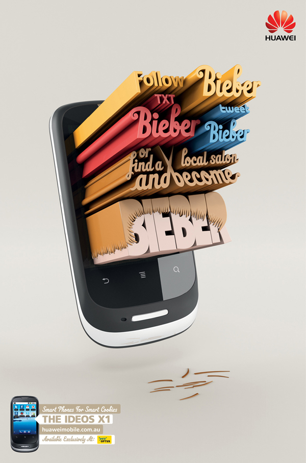 3D typography ads by Arnold