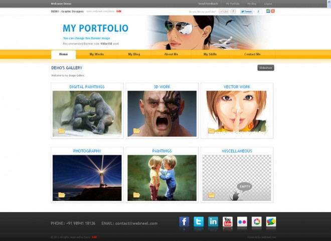 Free Portfolio Home page of webneel.com