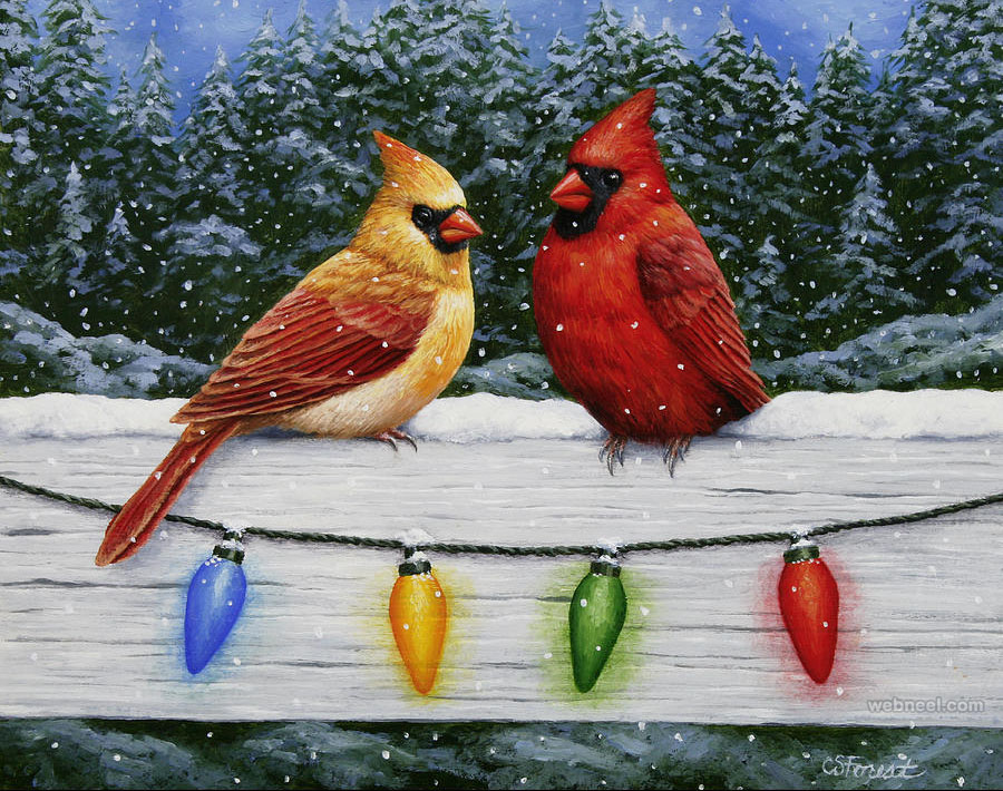 bird christmas painting crista forest